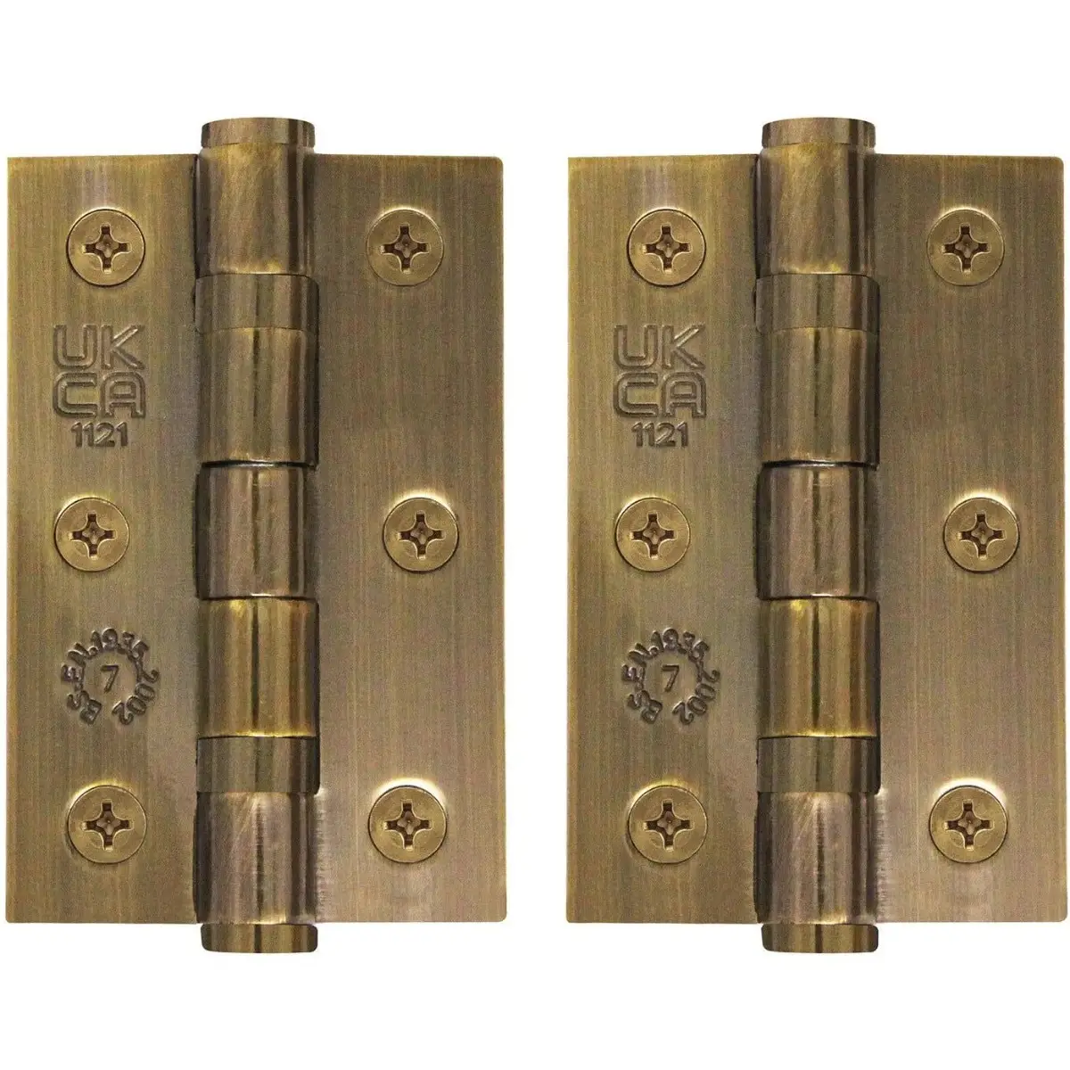 Fire Door Hinges Grade 7 - 76 x 50 x 2mm - Antique Brass - Pair - BS EN 1935