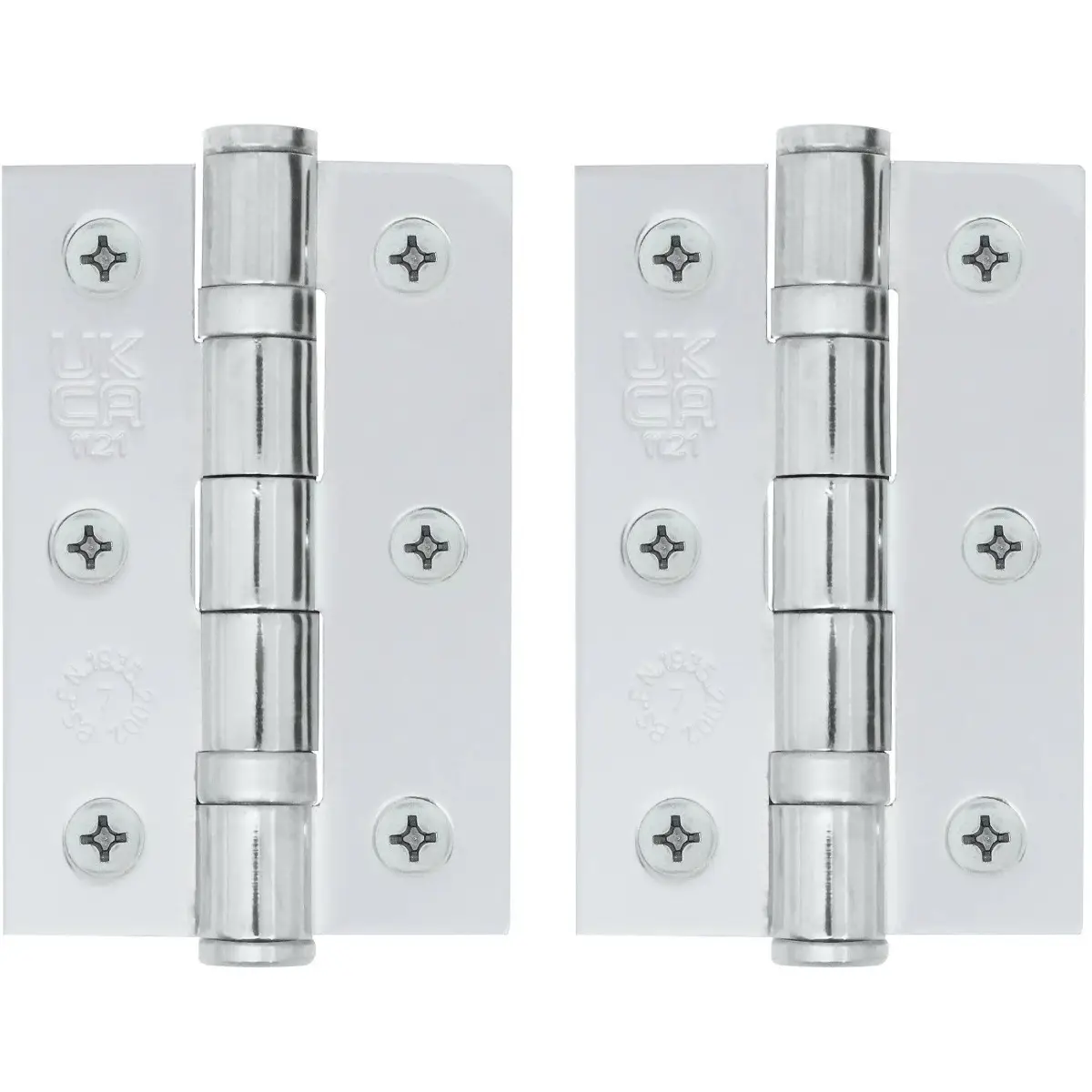 Fire Door Hinges Grade 7 - 76 x 50 x 2mm - Polished Chrome - Pair - BS EN 1935